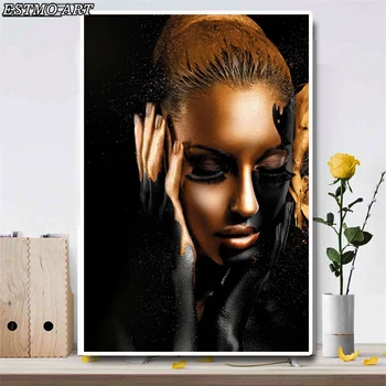 

Decorative Paintings Posters Wall Picture Scandinavian African Art Black and Gold Woman Canvas Painting Picture for Living Room