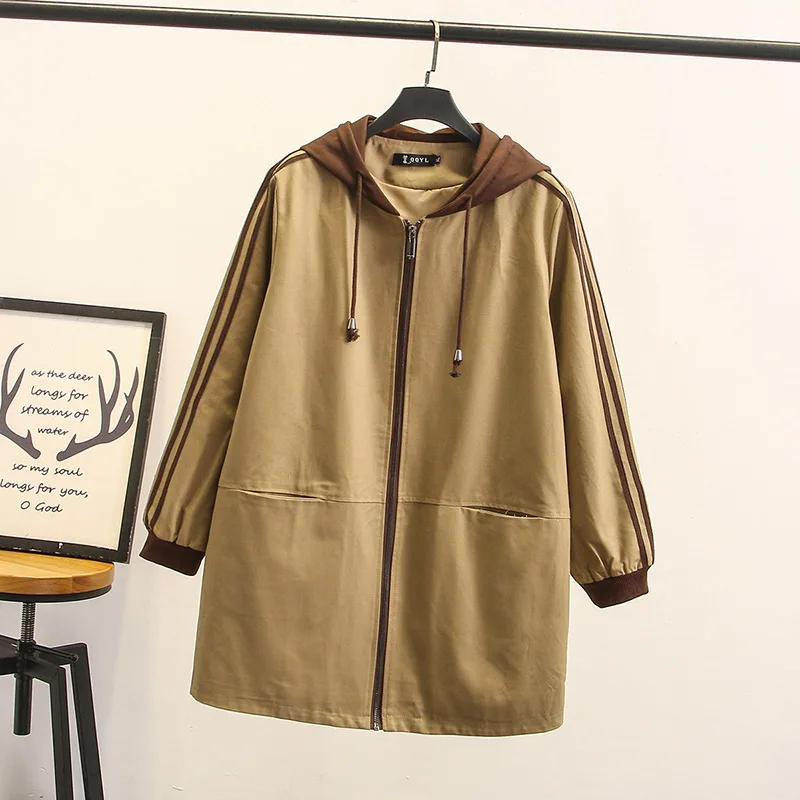 

Large Size Coat Plus-sized Womenswear Size 200 Mid-length Spring And Autumn Students Plus-sized Large GIRL'S Hooded Baseball Uni