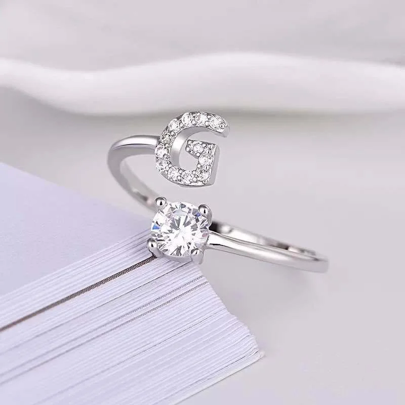 Finger Ring 26 English Letter Open A-Z Initials Name Alphabet Female Creative for Wedding Party
