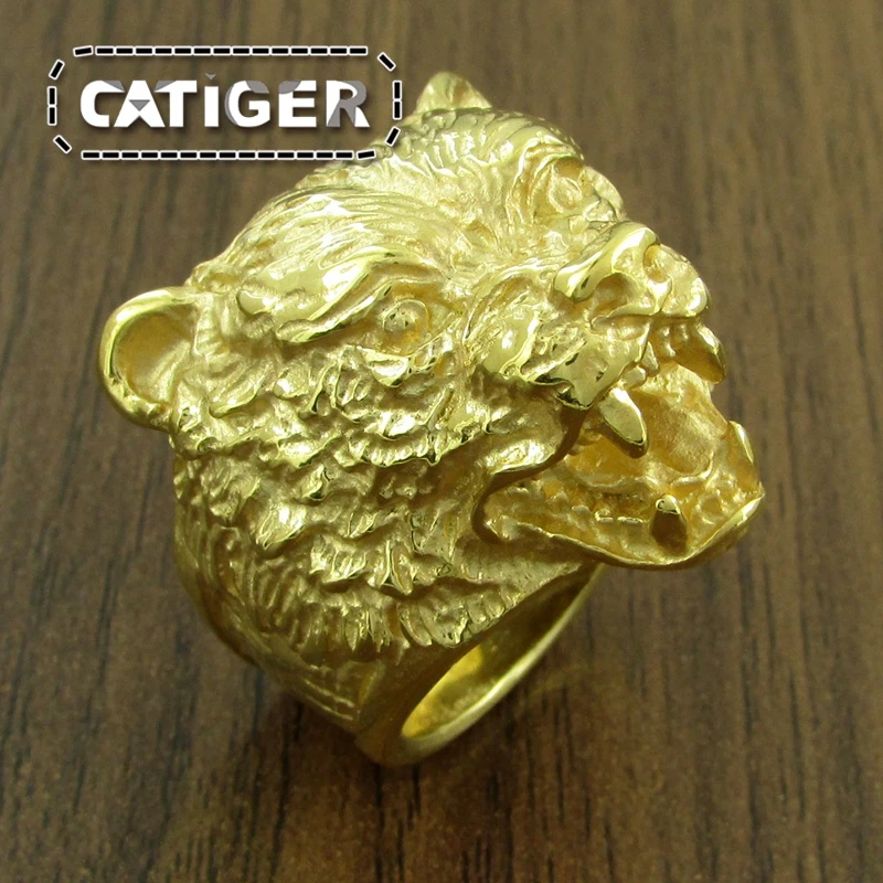 Punk 316L Stainless Steel Bear Animal Ring For Man Silver color Golden Brown Bear Head Ring Jewelry 4