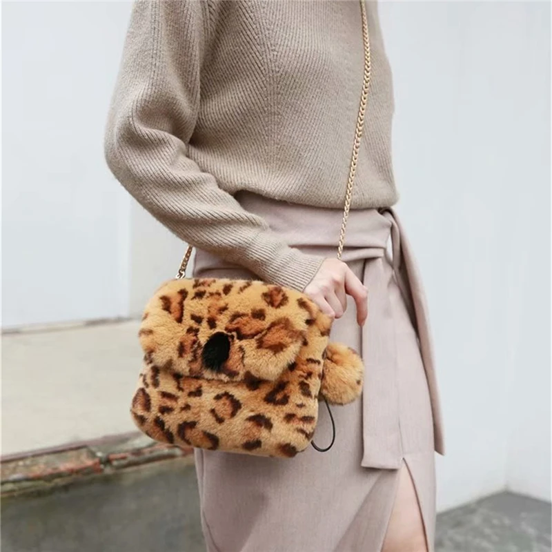 IANLAN повседневные женские Настоящий мех кролика кошельки Портмоне леопардовые сумочки/сумка на плечо IL00547