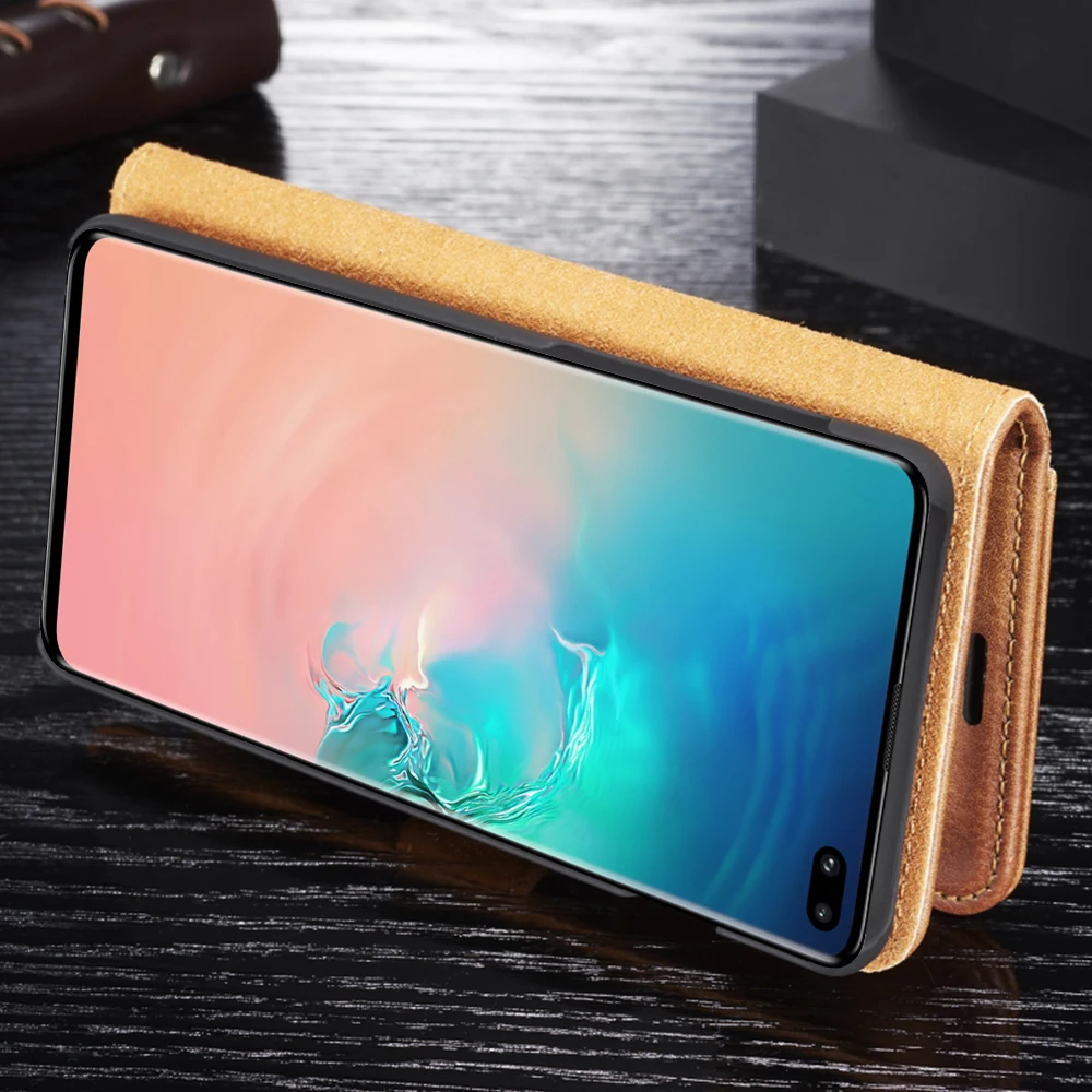 Настоящий противоударный съемный чехол-кошелек для samsung S10 S9 S8 Plus, кожаный флип-чехол S10e Note8 Note9 S7 edge, чехол в деловом стиле