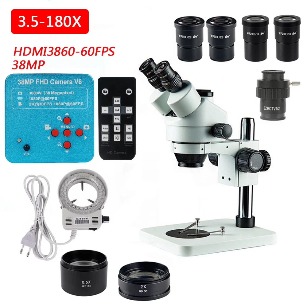 3.5X 180X Simul focal Тринокулярный Стерео микроскоп 1080P 38MP VGA HDMI камера для телефона PCB