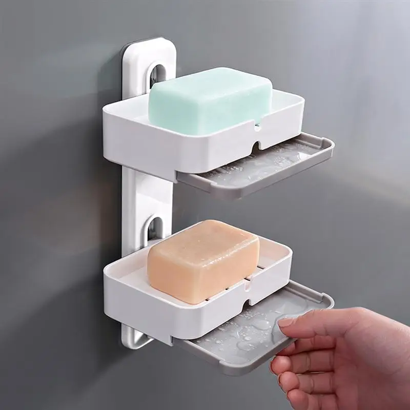 Мыльница сливная присоска настенная двойная мыльница с выдвижными ящиками для ванной комнаты туалетное мыло хранение кухонная стойка