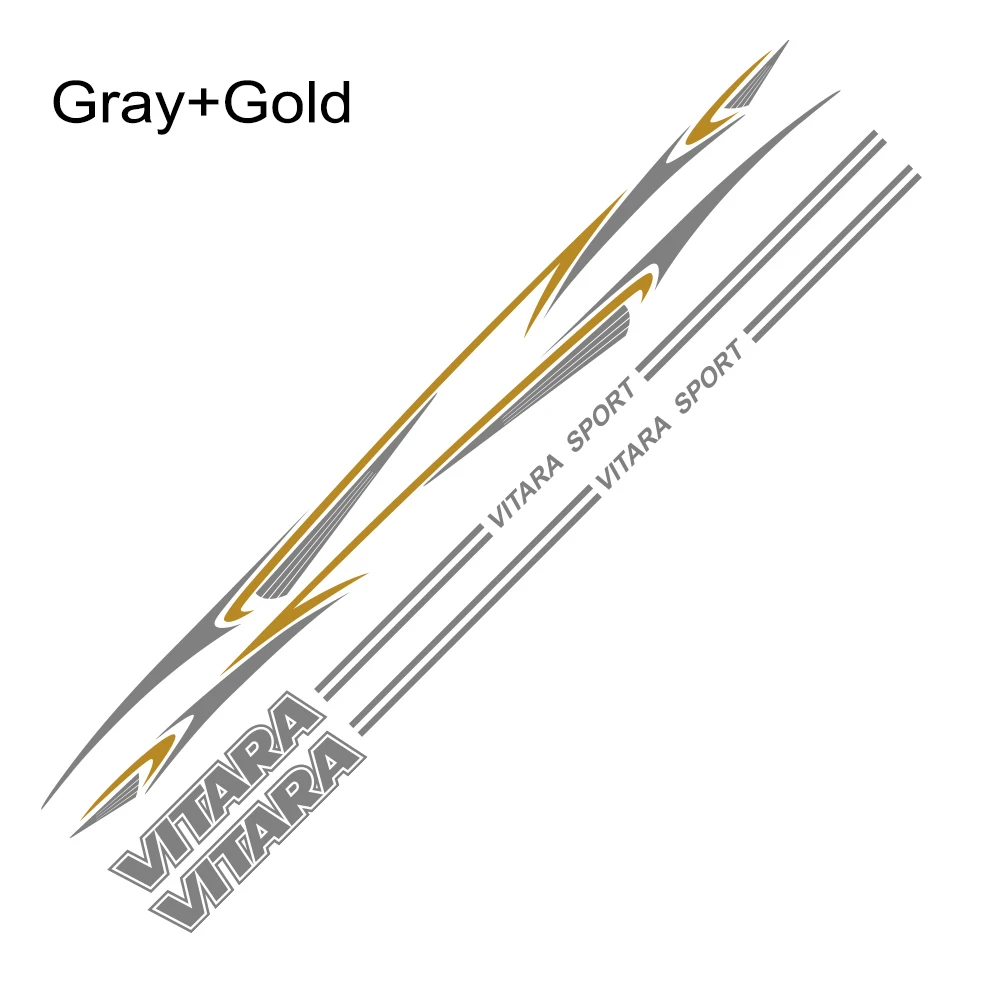 Gray with Gold Светоотражающие боковые наклейки для двери автомобиля для Suzuki Vitara, виниловые автомобильные боковые полосы, наклейки на юбку, наклейки на тело, аксессуары - Название цвета: Gray with Gold