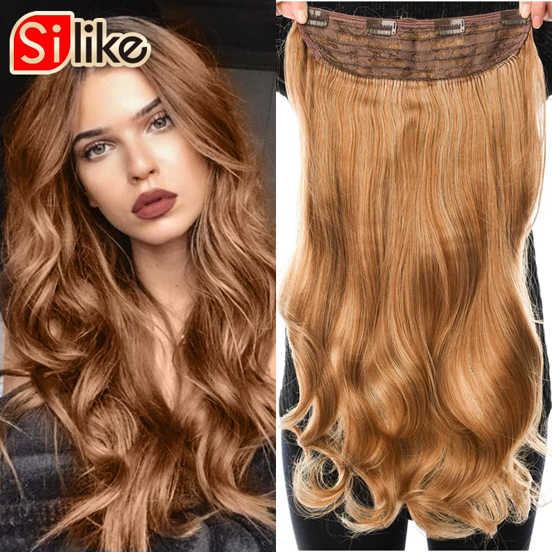 Fish Line Synthetic Wavy Clips in One Piece Hair Extensions 24 inch 17 Colors Heat Resistant Silike 180g hair extensions