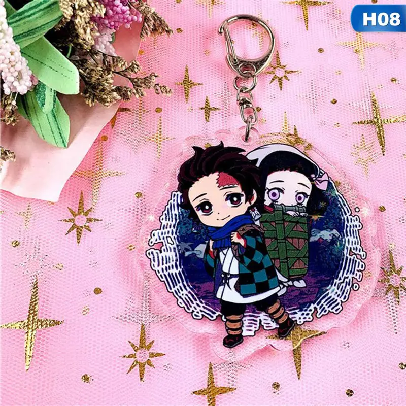 Аниме Demon Slayer брелок Kamado Tanjirou Nezuko Agatsuma Zenitsu Rengoku Kyoujurou милое акриловое кольцо для ключей фанатов подарок