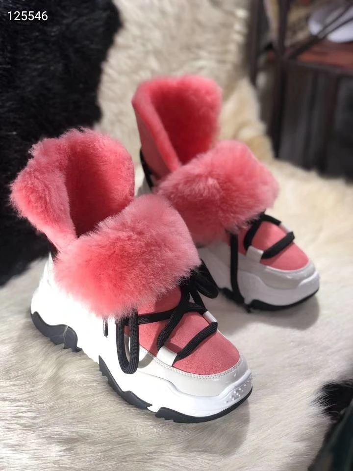 pink Г. Новые зимние ботинки на меху Женские повседневные ботинки на толстой подошве женские теплые зимние ботинки с круглым носком, женские ботильоны на меху для подиума - Цвет: pink