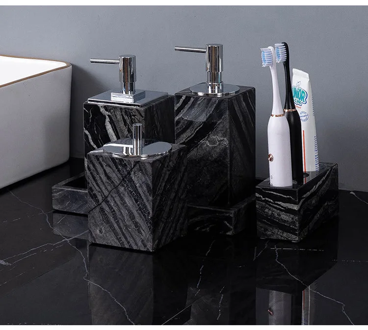 Ancient Wood Grain Marble Bathroom Soap Dispenser Toothbrush Holder Image 4