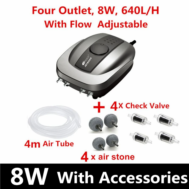 8W with Accessories 220 В тихий воздушный насос для аквариума, кислородный компрессор для аквариума, насос для аквариума, аэратор для аквариума, аксессуары - Цвет: 8W with Accessories