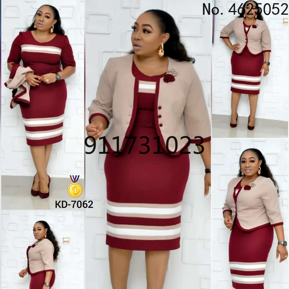 Hot Sale African Turkey Style Plus Size Striped Printed Top And Dress Suit For Women