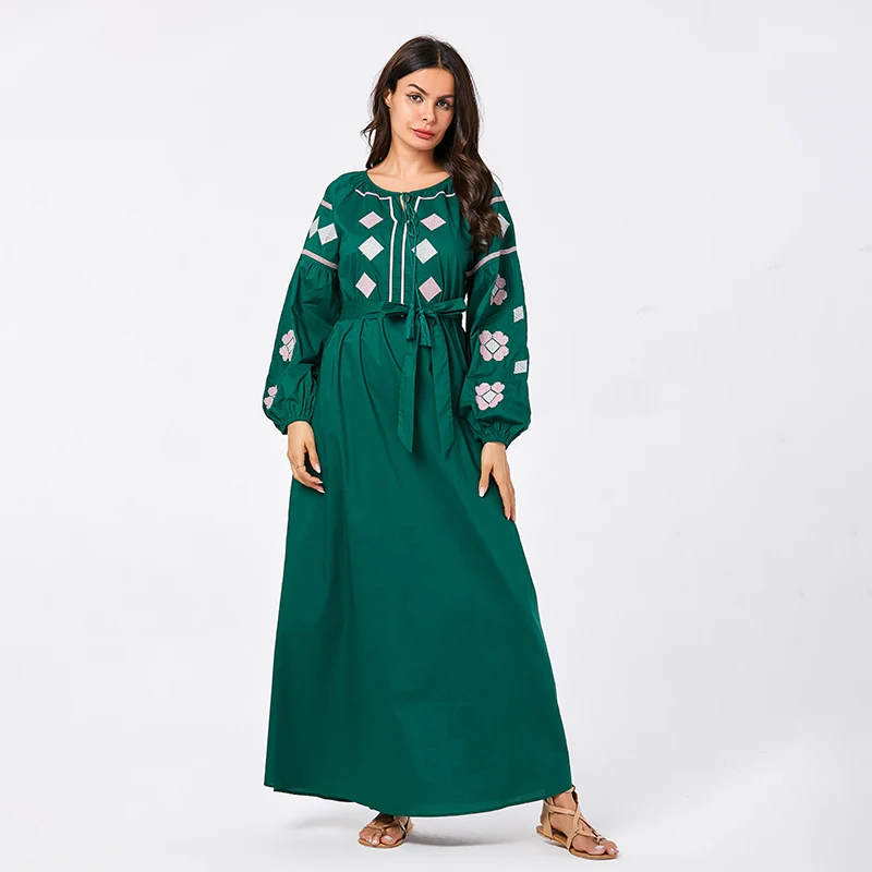 Abaya платье в турецком стиле, зеленое, плюс размер, мусульманское платье с цветочным принтом, Дубай, платья-кафтаны, Vestidos Eid, Исламская одежда