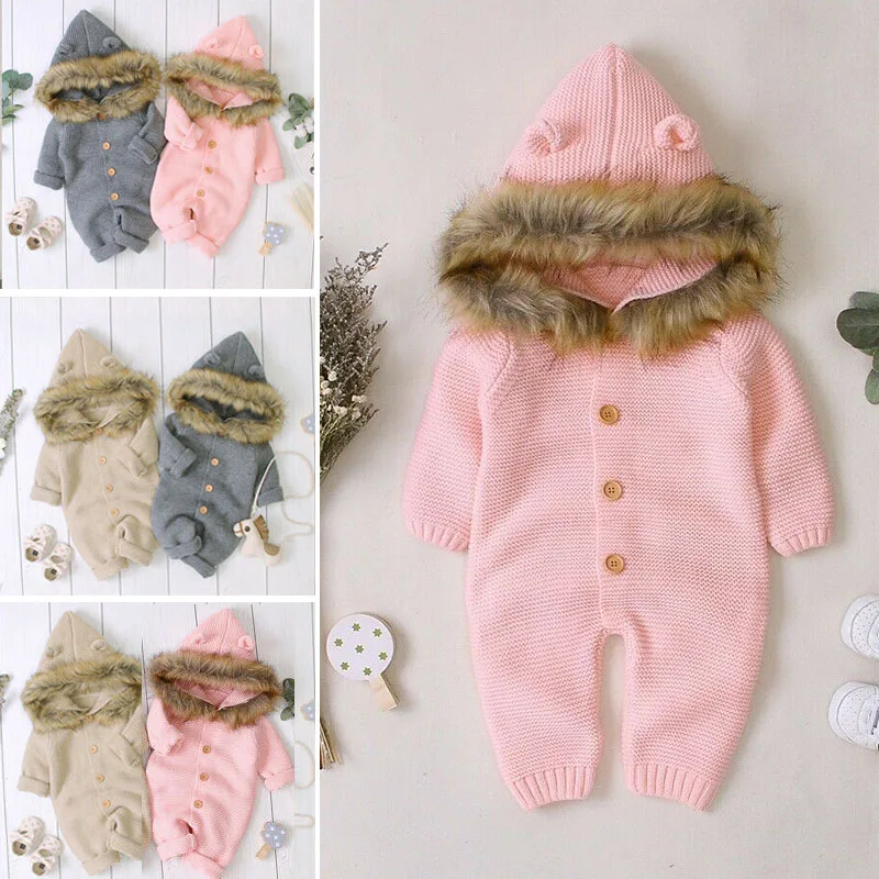 Комбинезон с объемными ушками и капюшоном для новорожденных девочек и мальчиков 3-24 месяцев, комбинезон одежды снаряжение