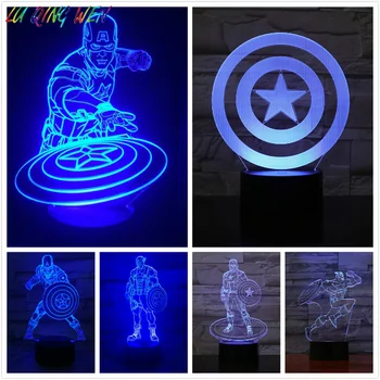

3D Lamp Marvel Comics Superhero Captain America Children's Led Night Light Bedroom Deco Kids Table 3D Night Lamp The Avengers