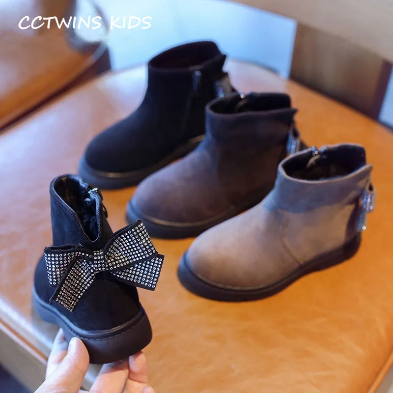CCTWINS/детская обувь; коллекция года; Сезон Зима; модные детские ботильоны с бабочками; брендовая теплая обувь для девочек; замшевые ботинки со стразами; FB1816