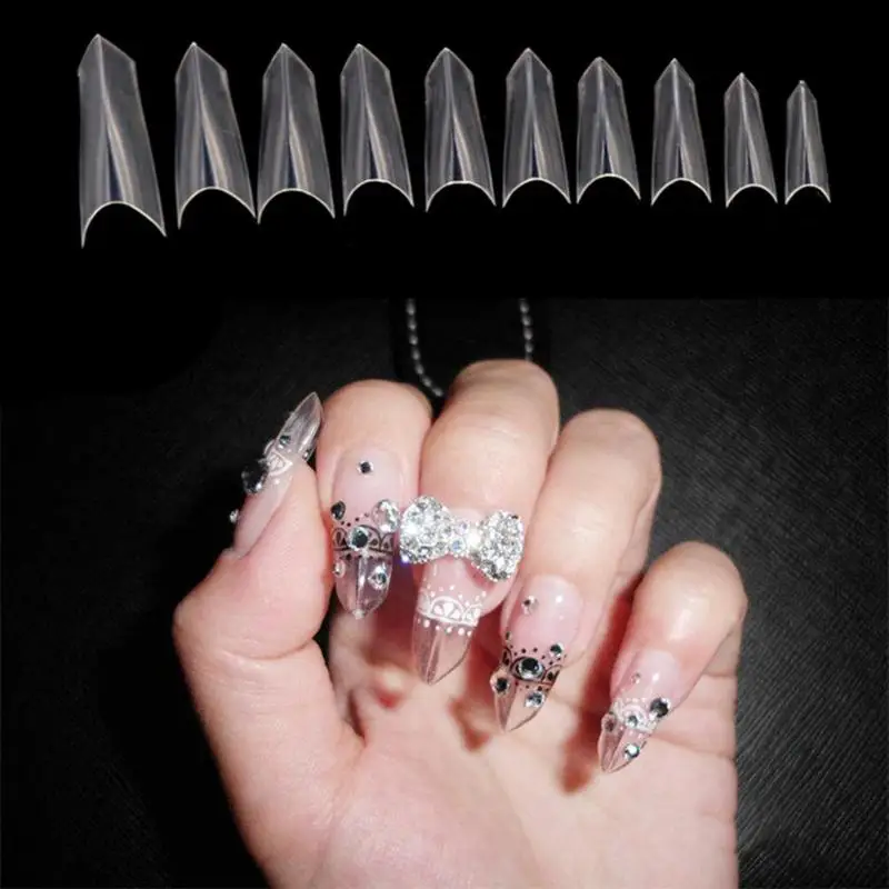 100pcs/Bag False French Nails Stiletto Sharp Fake Artificial False Nail Tips Manicure Acrylic Fake Nails Tips Nail Art Tools