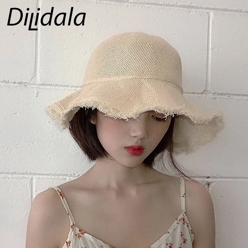 Dilidala женская льняная трикотажная Рыбацкая шляпа для женщин Корейская Солнцезащитная дышащая шляпа от солнца японская шапочка для