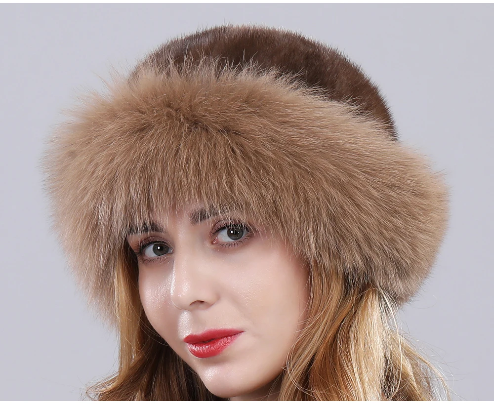 Новая модная женская шапка из натурального меха норки, бренд Fox fur Trim lady, шапка из натурального меха, зима-осень, высокое качество, натуральная норковая меховая шапка