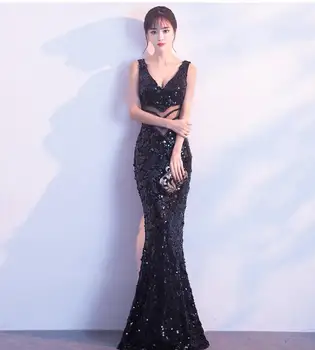 

Shining Embroidery Sequined Dress Banquet Evening Fashion Host Female Annual Meeting Fishtail Elegant