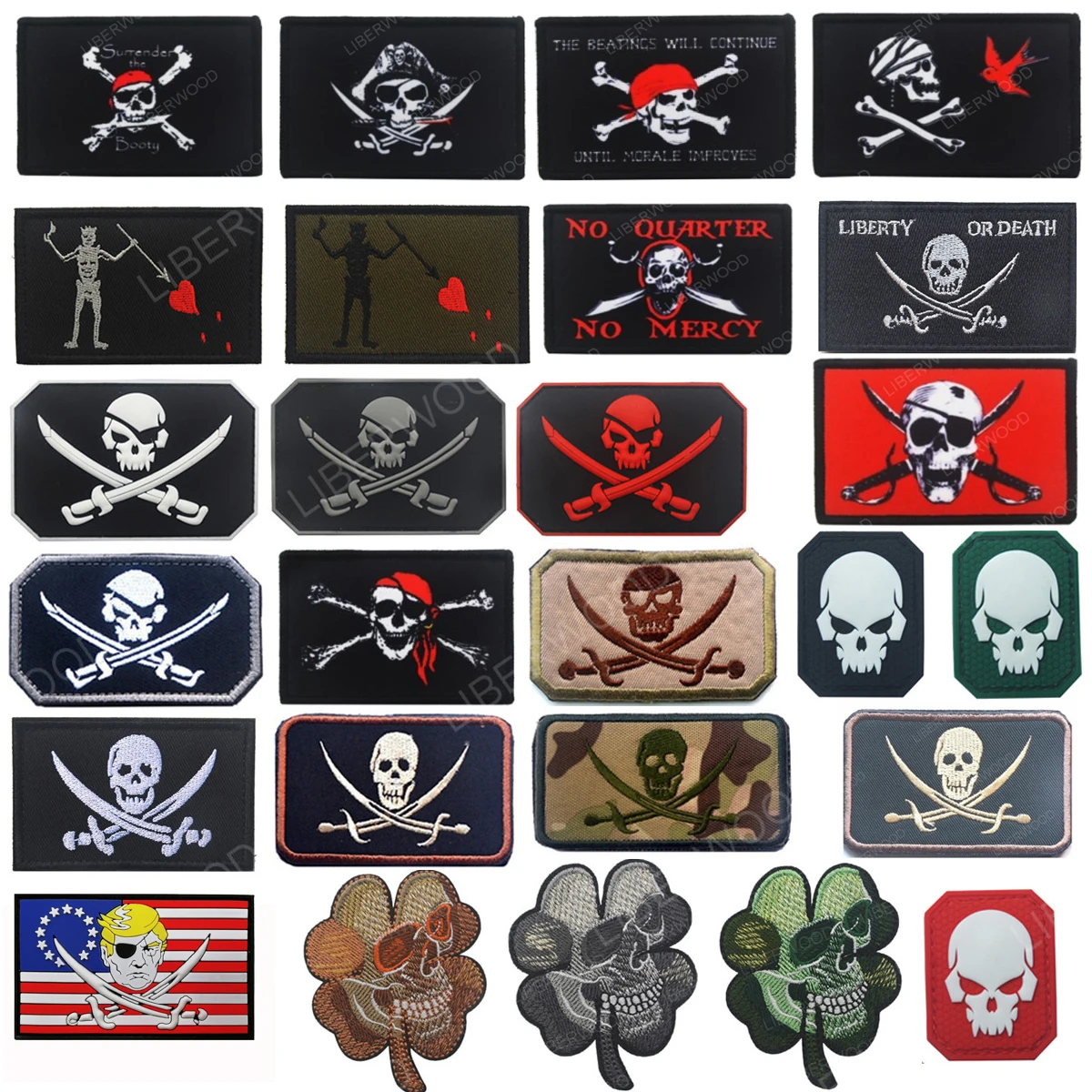 3D PVC Rubber Jolly Roger Pirate Skull Infidel Tactical Morale Hook Patch Red 