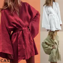 Женская Повседневная с длинным рукавом Сексуальная v-образным вырезом туника Офисная Леди Твердые бандажные свободные платья Женская Мини Одежда