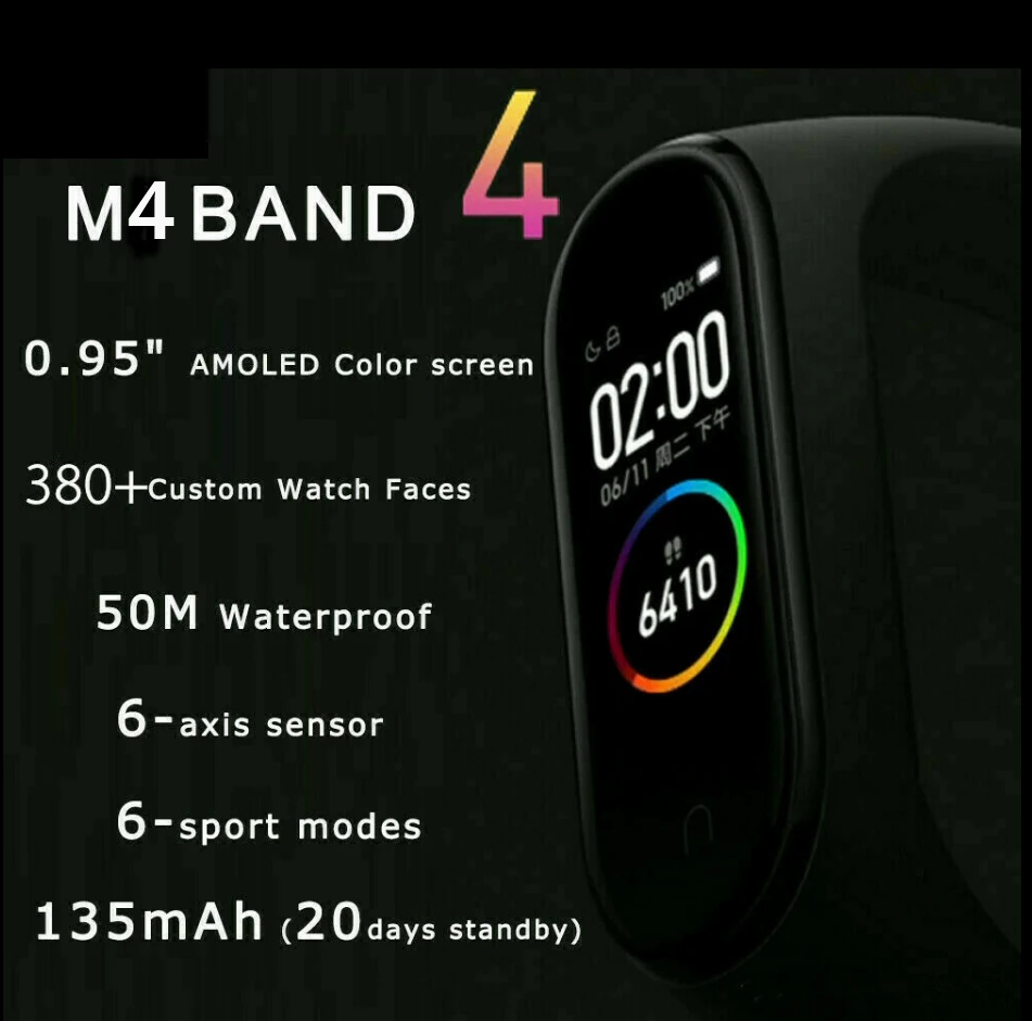 Miband 4 стиля Bluetooth 5,0 музыка M4 Спорт Смарт часы браслет хит фитнес трекер Глобальная версия браслет кровяное давление