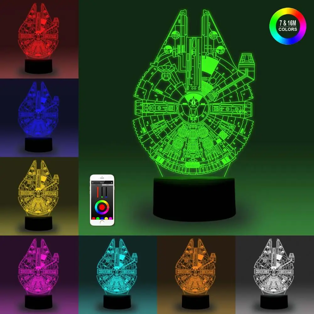 NiteApps 3D Millennium Falcon ночник настольная лампа Иллюзия подарок на день рождения приложение/сенсорное управление