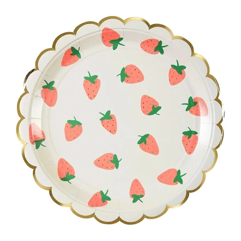 Botique-40Pcs фруктовый розовый клубничный бумажный стаканчик бумажное полотенце 7 дюймов 9 дюймов бронзирующий диск одноразовый набор посуды для вечеринки