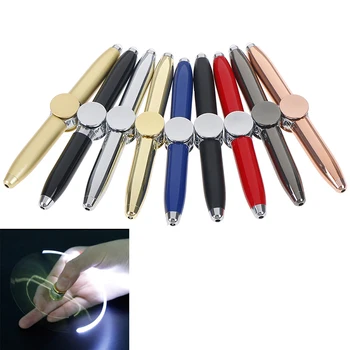 

Fingertip Gyro Pen Multi-Function Stainless Steel Business Office Ballpoint Pen Decompression Toy Rotating LED Lamp Iighting Met