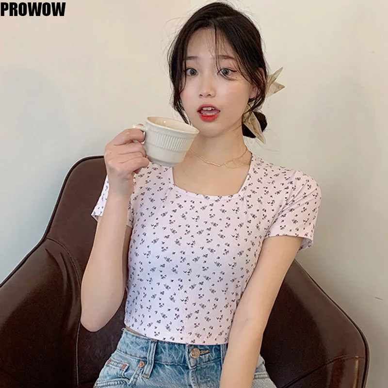 Korean Chic Flower Print T-Shirts Female Casual Tops 2020 Summer New Arrival Sexy O Neck Short Sleeve T Shirts Women