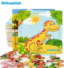 Распродажа, новинка, 20 шт., деревянная головоломка, детская игрушка, детские деревянные пазлы, мультяшный динозавр, животные, Ранние развивающие игрушки для детей