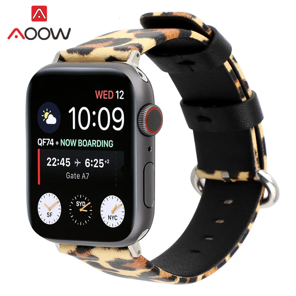 Пояса из натуральной кожи ремешок для Apple Watch 38 мм 42 модная леопардная Печать 40 44 Замена iwatch 1 2 3 4