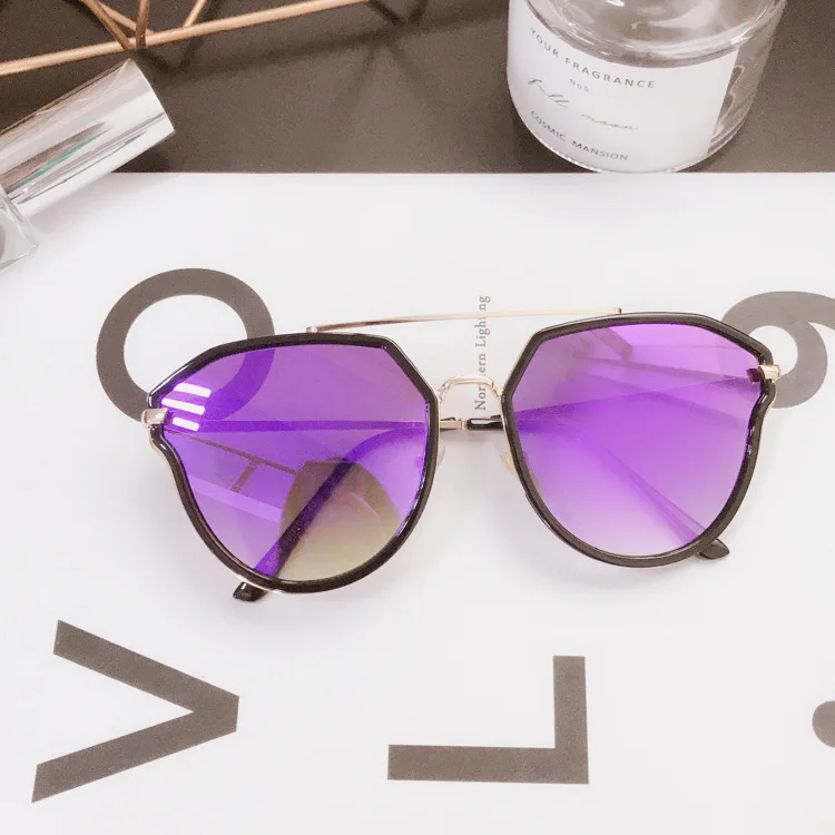 black purple Металлические зеркальные классические винтажные женские солнцезащитные очки, роскошные брендовые дизайнерские зеленые фиолетовые розовые очки, женские солнцезащитные очки UV400 - Цвет линз: black purple