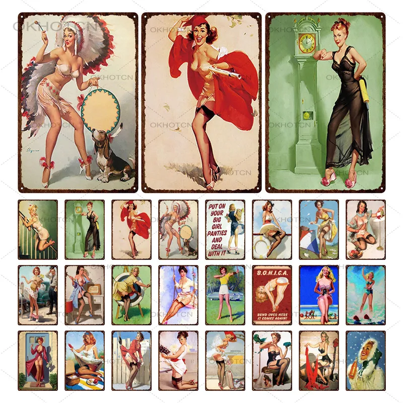 

Pin Up Girl Tin Metal Sign Plaque Metal Vintage Wall Pub Cafe Shop Home Art Decor Iron Poster Cuadros