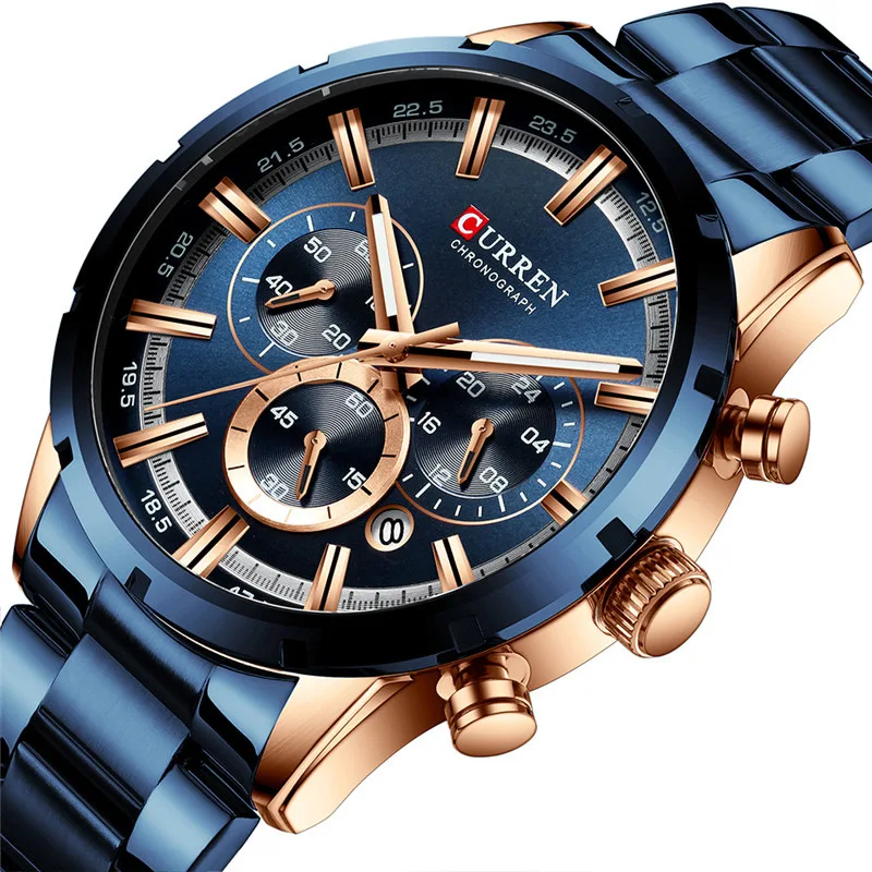 

CURREN Casual Sport Watches for Men Blue Top Brand Luxury Military Leather Wrist Watch Man Clock Fashion Chronograph Wristwatch
