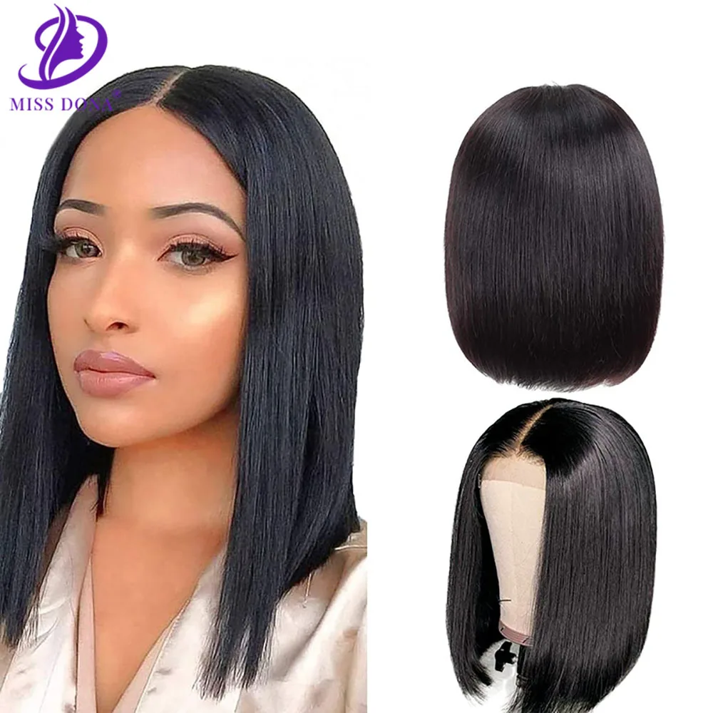 

Парик Miss Dona Wig13X4 из натуральных прямых человеческих волос, с короткой фронтальной сеткой, с застежкой, с детскими волосами для чернокожих женщин