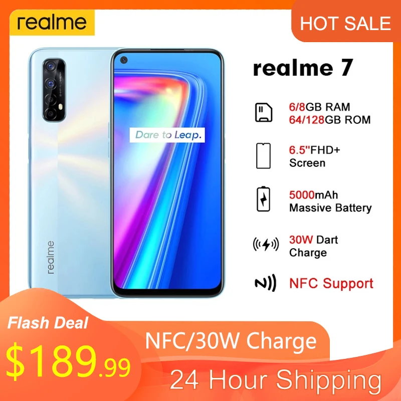 Оригинал Realme 7 смартфон Global NFC 6 5 ɿHD + 8 Гб 128 мобильный телефон 30 Вт Дротика