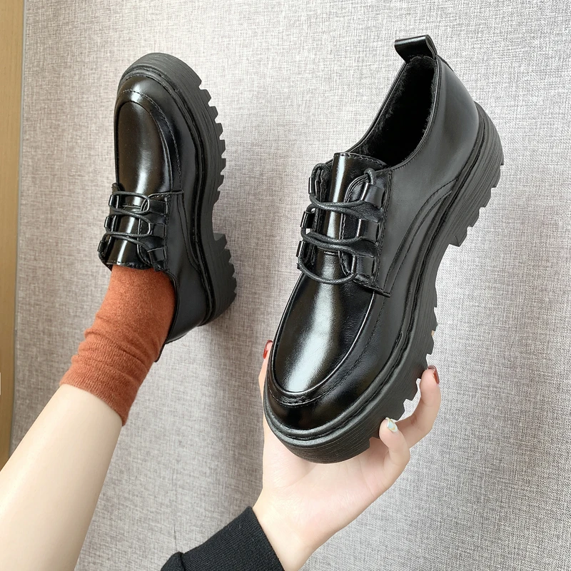 

Women's Shoes Platform British Style Black Flats Round Toe Oxfords Autumn Casual Female Sneakers Shallow Mouth Ladies' Footwear