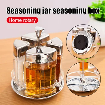

4pcs Rotating Cruette Condiments Seasoning Jars Set with Stand for Oil Pepper Salt Kitchen Rack Storage Rack Organizer U