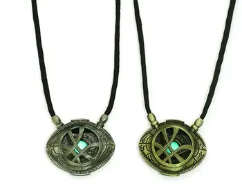 

20pcs/lot Big Grow in Dark Doctor Strange Necklace Eye Shape Antique Bronze Pendant Leather Cord Long Necklace Cosplay Costume