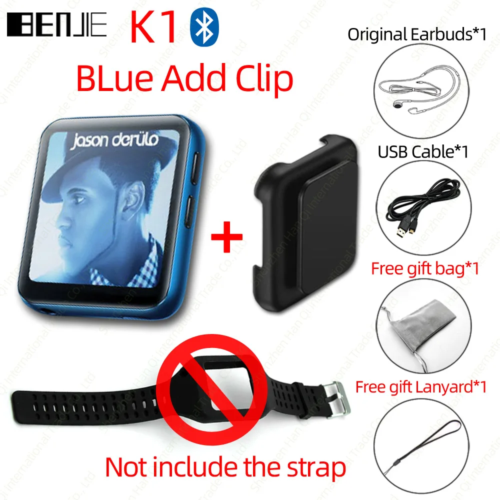 BENJIE K1 полный сенсорный экран Bluetooth MP3 плеер портативный аудио 8 ГБ 16 ГБ мини клип музыкальный плеер с fm-радио, рекордер, электронная книга - Color: Blue