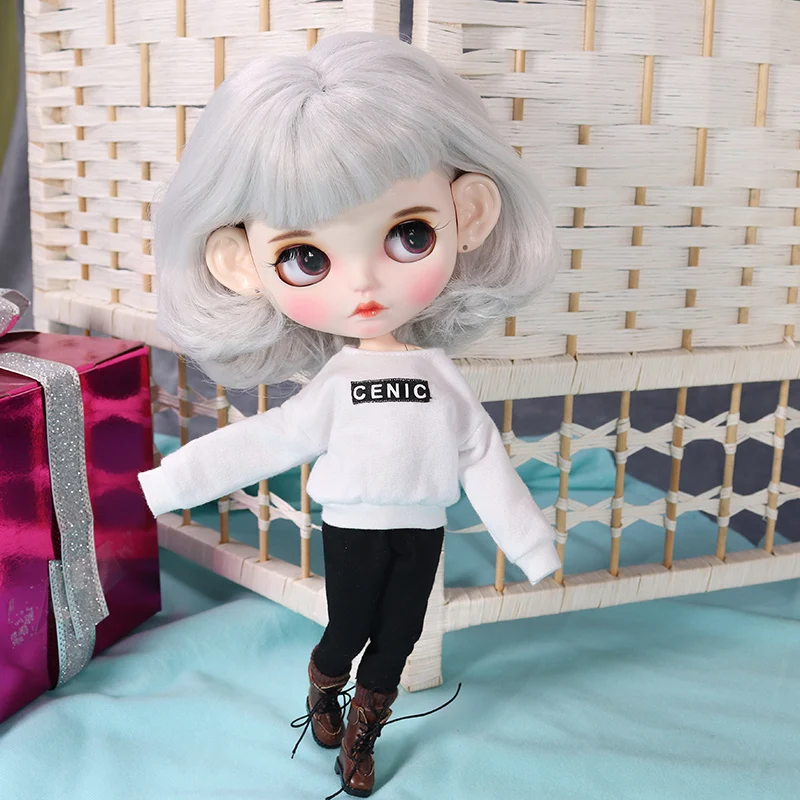 Одежда Blyth doll белый свитер с буквенным принтом и черные леггинсы костюм для ICY Licca