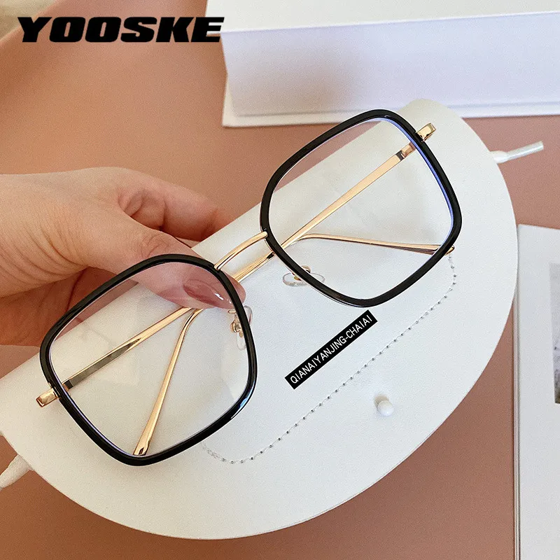 

YOOSKE Blue Light Blocking Glasses Men Women Anti Blu-Ray Eyeglasses Frame Irregular TR90 Eyewears Metal Spectascles Frames