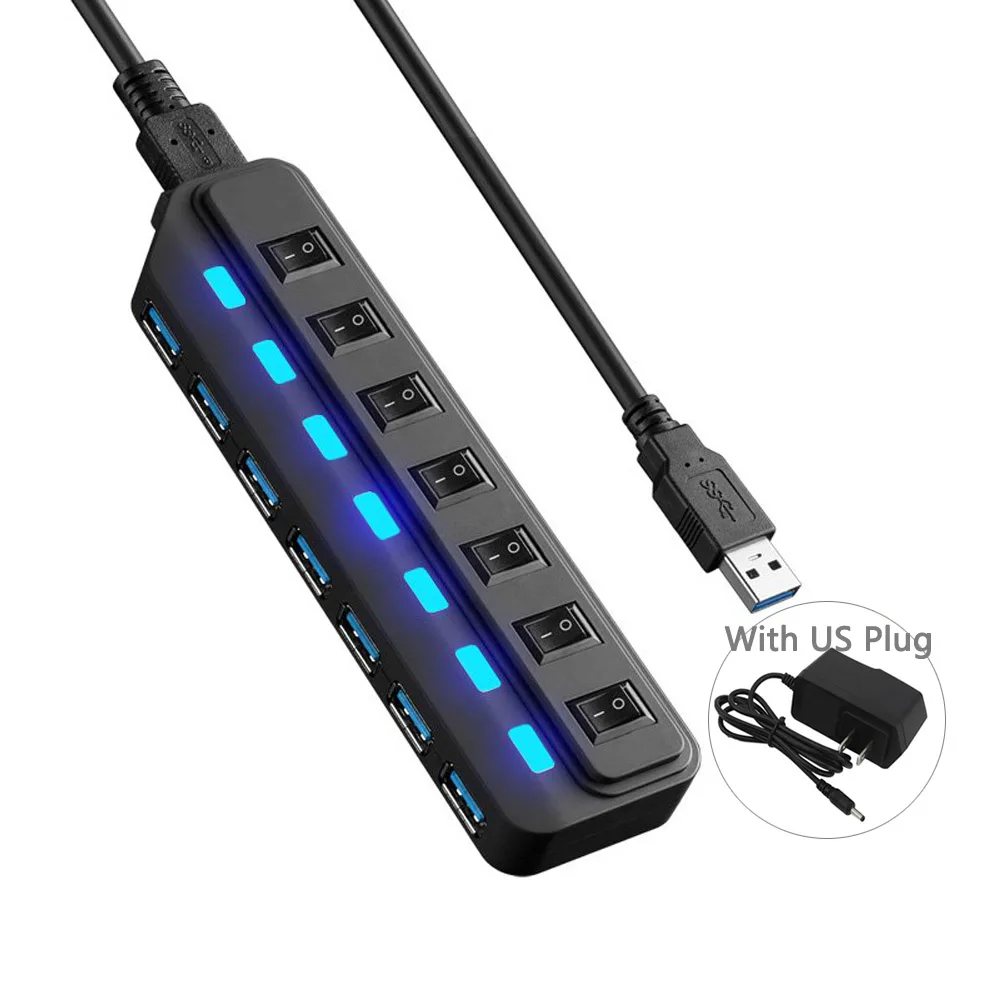 Высокое качество USB 3,0 концентратор высокий держатель для спидометра зарядка Multipe USB децис концентратор для ПК ноутбука 7 портов удлинитель адаптер концентратор U - Цвет: 7ports US adapter