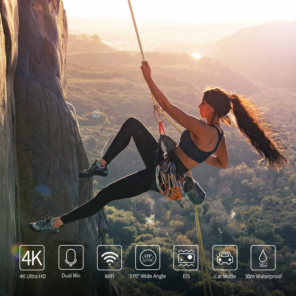4K Sports Action camera with EIS Function 170D WiFi Waterproof 30M With Remote Controller External Mic Video Recording Cameras