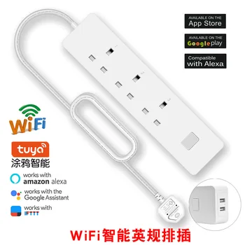 

UK Smart Plug Tuya WiFi Alexa Echo Timing Switch Intelligent Extension Cord Power Strip Surge Protector with US Plug for Phones