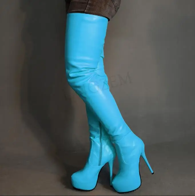 LGZ834 Blue LAIGZEM/ г.; женские сапоги до бедра; Сапоги выше колена из искусственной кожи; сапоги на платформе; зимняя обувь на молнии; Botas Mujer; большие размеры 52 - Цвет: LGZ834 Blue