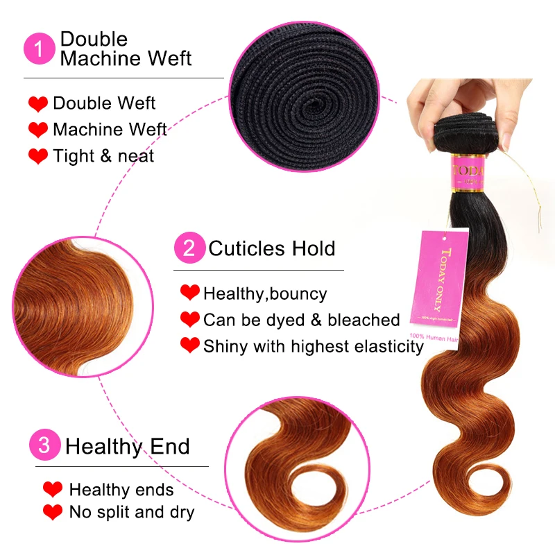 TODAY ONLY 3 Bundles Body Wave Bundles Ombre Hair Bundles Brazilian Hair Weave Bundles Remy Human Hair Extensions