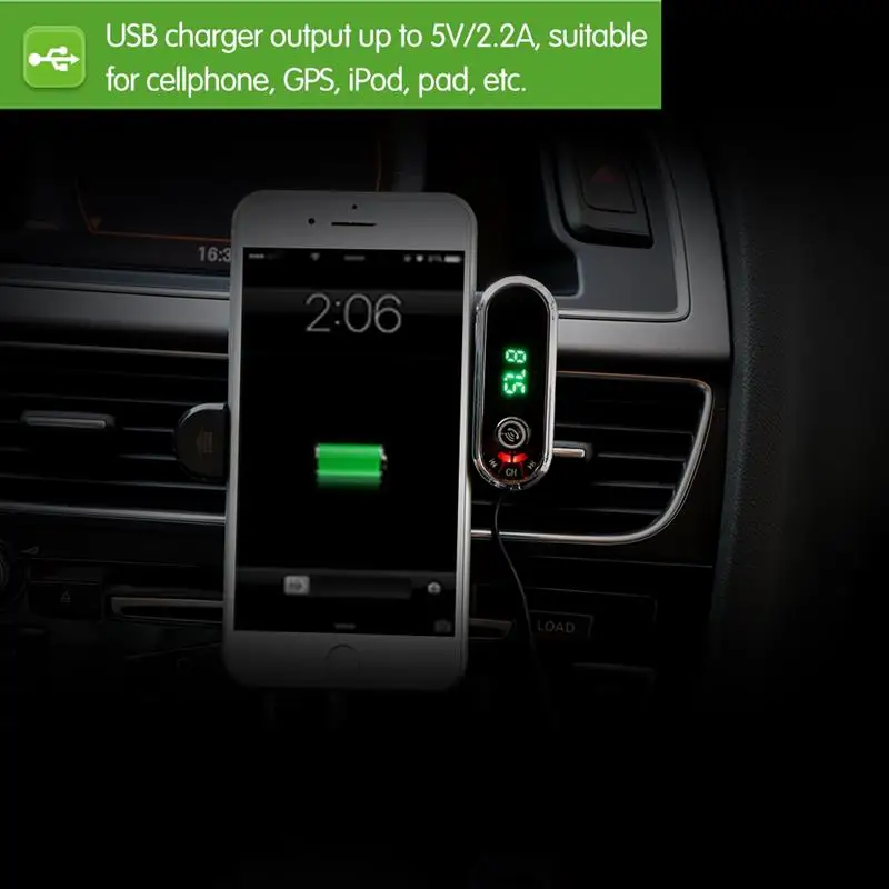 2 In 1 Car Phone Holder USB FM Transmitter Audio Charger Fast MP3 Bluetooth Car Kit Mic Handsfree for 4.0-5.5 Inch Phone