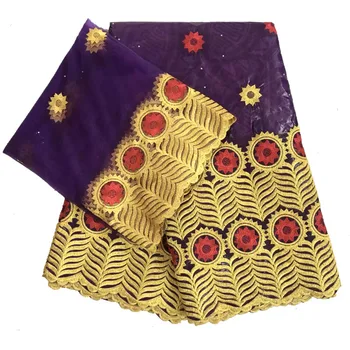 

African fabric Bazin riche getzner fabric tissu cotton embroidered Bazin riche with tulle lace set African lace fabric TR5-6